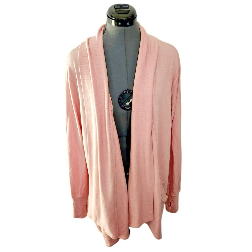 Athleta Pink Open Front Shawl Collar Cardigan Thumbhole Cuffs Size 1X‎